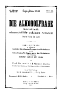 Die Alkoholfrage, 1922, Jg. XVIII, H. 5/6.