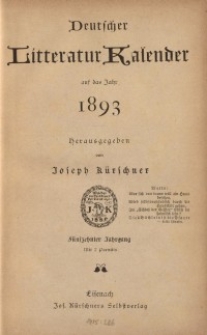 Deutscher Literatur Kalender, Jg. 15. 1893
