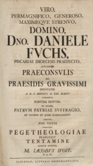 Viro, Permagnifico [...] Daniele Fuchs [...] Pegetheologiae [...] Iacobus Woit