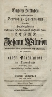 Das Buch Redlichen [...] Herrn Johann Wilmson [...] Thomas Achenwall