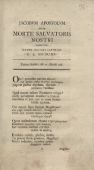 Jacobum Apostolum Super Morte Salvatoris Nostri Moerentem Metro Inducit Sapphico C. L. Bötticher
