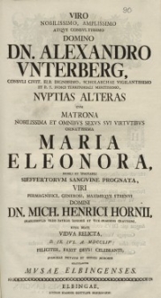 Viro Nobilissimo, Amplissimo [...] Nuptias Alteras [...] Maria Eleonora [...] Dn. Mich. Henrici Horn [...] Musae Elbingenses