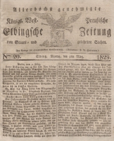 Elbingsche Zeitung, No. 20 Montag, 9 März 1829