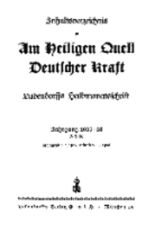 Inhaltsverzeichnis zu Am Heiligen...1937-1938