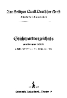 Am Heiligen Quell Deutscher Kraft: Stichwortverzeichnis 1938/1939