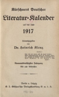 Kürschners Deutscher Literatur=Kalender, Jg. 39. 1917
