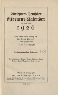Kürschners Deutscher Literatur=Kalender, Jg. 43. 1926
