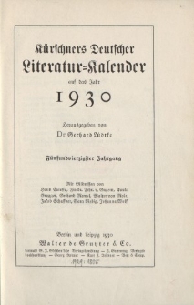 Kürschners Deutscher Literatur=Kalender, Jg. 45. 1930