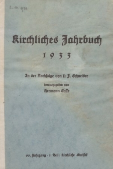 Kirchliches Jahrbuch, 60. Jahrgang, 1933