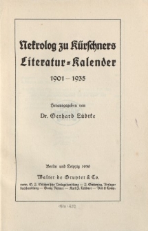 Nekrolog zu Kürschners Literatur=Kalender, 1931-1935