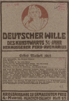 Deutscher Wille, Mai 1918, H. 15.