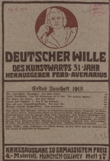 Deutscher Wille, Juni 1918, H. 17.