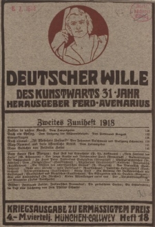 Deutscher Wille, Juni 1918, H. 18.