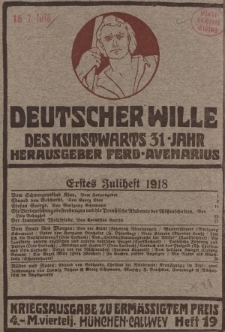 Deutscher Wille, Juli 1918, H. 19.