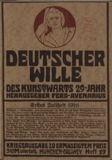 Deutscher Wille, Juli 1916, H. 19.