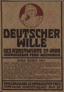 Deutscher Wille, Juli 1916, H. 19.