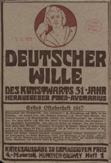 Deutscher Wille, Oktober 1917, H. 1.