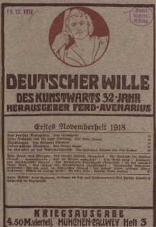 Deutscher Wille, Nowember 1918, H. 3.