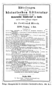 Mittheilungen aus der historischen Litteratur, 27. Jg. 1899, H. 3.