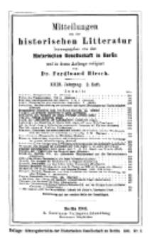 Mittheilungen aus der historischen Litteratur, 29. Jg. 1901, H. 3.
