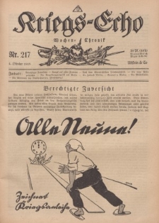 Kriegs-Echo: Wochen=Chronic, 4. Oktober 1918, Nr 217.