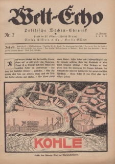 Welt Echo: Politische Wochen=Chronic, 21. Februar 1919, Nr 7.
