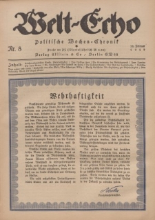 Welt Echo: Politische Wochen=Chronic, 28. Februar 1919, Nr 8.