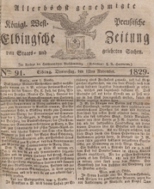 Elbingsche Zeitung, No. 91 Donnerstag, 12 November 1829