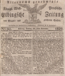 Elbingsche Zeitung, No. 92 Montag, 16 November 1829