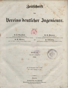 Zeitschrift des Vereins deutscher Ingenieure, Bd. V, 1861 (Inhalt)