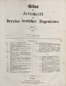 Zeitschrift des Vereins deutscher Ingenieure, Bd. V, 1861 (Atlas zur Zeitschrift des Vereins deutscher Ingenieure)