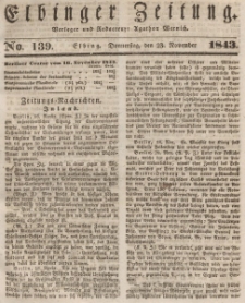 Elbinger Zeitung, No. 139 Donnerstag, 23. November 1843
