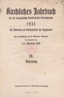 Kirchliches Jahrbuch, 58. Jahrgang, 1931