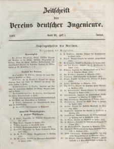 Zeitschrift des Vereins deutscher Ingenieure, Bd. VI, Januar 1862, H. 1.
