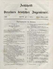 Zeitschrift des Vereins deutscher Ingenieure, Bd. VI, Februar-April 1862, H. 2-4.