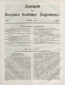 Zeitschrift des Vereins deutscher Ingenieure, Bd. VI, August 1862, H. 8.