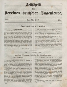 Zeitschrift des Vereins deutscher Ingenieure, Bd. VII, Mai 1862, H. 5.
