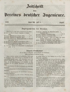 Zeitschrift des Vereins deutscher Ingenieure, Bd. VII, August 1862, H. 8.