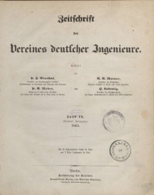 Zeitschrift des Vereins deutscher Ingenieure, Bd. IX, 1865 (Inhalt + Alfabetisches Inhaltsverzeichniss)
