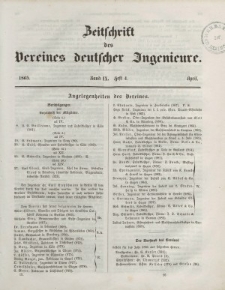 Zeitschrift des Vereins deutscher Ingenieure, Bd. IX, April 1865, H. 4.