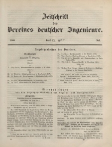 Zeitschrift des Vereins deutscher Ingenieure, Bd. IX, Juli 1865, H. 7.