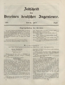 Zeitschrift des Vereins deutscher Ingenieure, Bd. IX, August 1865, H. 8.