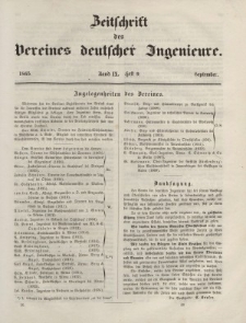 Zeitschrift des Vereins deutscher Ingenieure, Bd. IX, September 1865, H. 9.