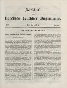 Zeitschrift des Vereins deutscher Ingenieure, Bd. IX, Dezember 1865, H. 12.