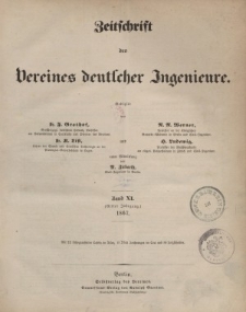 Zeitschrift des Vereins deutscher Ingenieure, Bd. XI, 1867 (Inhalt + Alfabetisches Inhaltsverzeichniss)