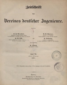 Zeitschrift des Vereins deutscher Ingenieure, Bd. XI, 1867 (Inhalt + Alfabetisches Inhaltsverzeichniss)