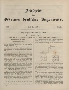 Zeitschrift des Vereins deutscher Ingenieure, Bd. XI, August 1867, H. 8.