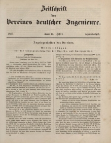 Zeitschrift des Vereins deutscher Ingenieure, Bd. XI, September 1867, H. 9.