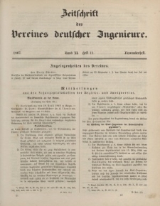 Zeitschrift des Vereins deutscher Ingenieure, Bd. XI, November 1867, H. 11.