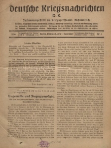 Deutsche Kriegsnachrichten (D.K.), Mittwoch, 1. November 1916, Nr 1.